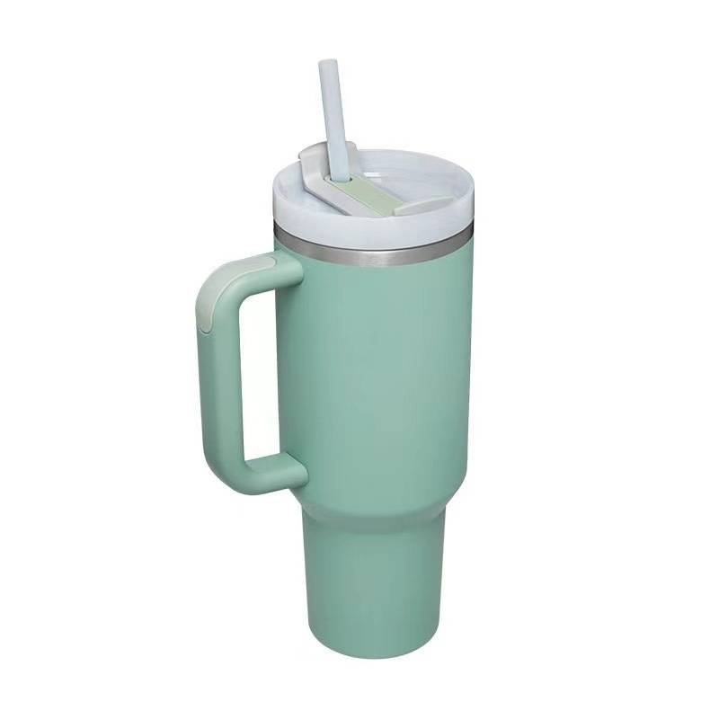 40oz Stainless Steel Tumbler with Handle and Straw Eucalyptus