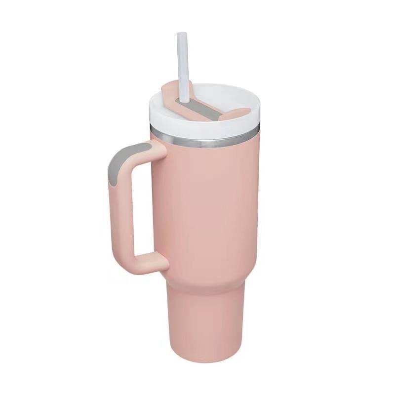 40oz Stainless Steel Tumbler with Handle and Straw Light Pink